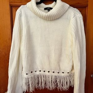 Lulus white fringe sweater turtleneck